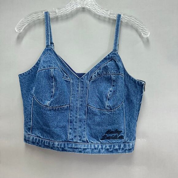 Vintage Y2K Harley Davidson Denim Bustier Crop Top Corset Style Tank Small - Picture 15 of 16